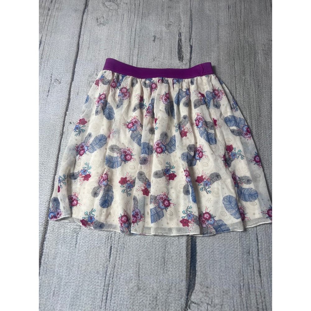 RUUM American Kids Wear Skirt Size 12 Cream Floral Feather Print Elastic Waist
